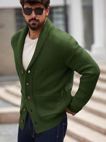 Runcati Mens Shawllar Cardigan Sweater Button لأسفل سبيكة متماسكة مضلعة كارثة غير رسمية مع جيوب in Saudi Arabia
