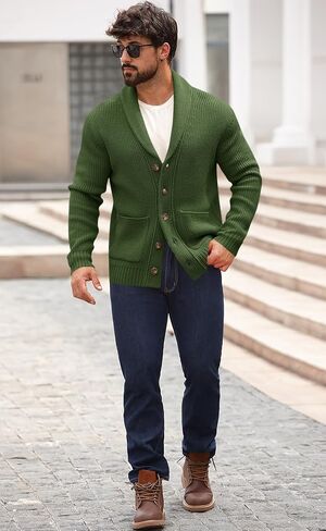 Runcati Mens Shawllar Cardigan Sweater Button لأسفل سبيكة متماسكة مضلعة كارثة غير رسمية مع جيوب in Saudi Arabia