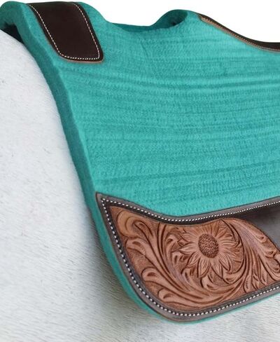 CHALLENGER Horse 32"x30" Western Contoured Wool Felt Therapeutic Saddle Pad Teal 39252TL in Saudi Arabia