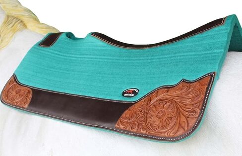 CHALLENGER Horse 32"x30" Western Contoured Wool Felt Therapeutic Saddle Pad Teal 39252TL in Saudi Arabia