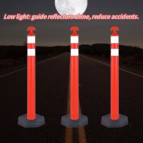 Reflective Rubber Base Traffic Delineator Post - Heavy-Duty Safety Bollards for Parking Lot Markers, Road Construction, Driveway Warning - with Reflective Strips (6 Pack - 42 Inch) in Kuwait