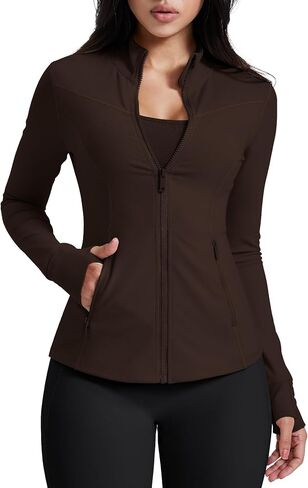 AVGO Womens Running Jackets Lightweight Slim Fit Workout Jacket Zip Up Athletic Track Gym Tops with Pockets & Thumb holes in Kuwait