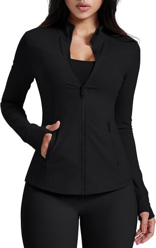 AVGO Womens Running Jackets Lightweight Slim Fit Workout Jacket Zip Up Athletic Track Gym Tops with Pockets & Thumb holes in Kuwait