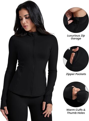 AVGO Womens Running Jackets Lightweight Slim Fit Workout Jacket Zip Up Athletic Track Gym Tops with Pockets & Thumb holes in Kuwait