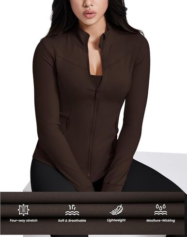 AVGO Womens Running Jackets Lightweight Slim Fit Workout Jacket Zip Up Athletic Track Gym Tops with Pockets & Thumb holes in Kuwait