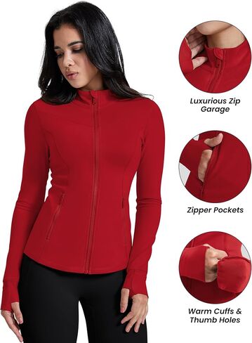AVGO Womens Running Jackets Lightweight Slim Fit Workout Jacket Zip Up Athletic Track Gym Tops with Pockets & Thumb holes in Kuwait