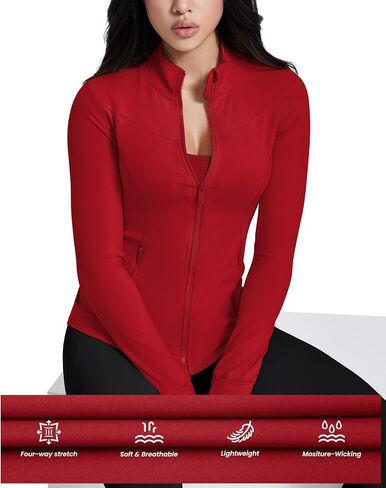 AVGO Womens Running Jackets Lightweight Slim Fit Workout Jacket Zip Up Athletic Track Gym Tops with Pockets & Thumb holes in Kuwait