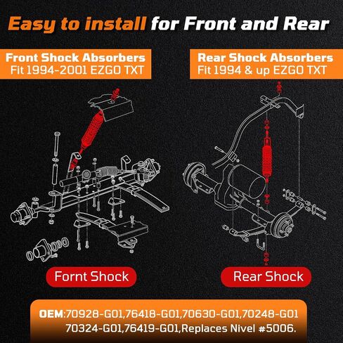 EZGO TXT Golf Cart Front & Rear Coil Spring Shock Absorbers, Heavy Duty Coil-Over Shock for TXT/Medalist 1994-UP Gas & Electric, Replaces OEM#70928-G01,76418-G01,70630-G01,Includes Extenders in Saudi Arabia