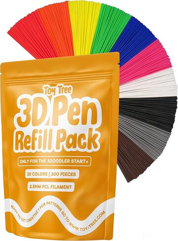 Toy Tree 300 Piece 3D Pen Refill Pack | Compatible with The 3Doodler Start+ Only | 10 Tropical Colors of Safe Low Temperature PCL Filament 2.5mm Thick | Not Compatible with Other 3D Pens in Kuwait