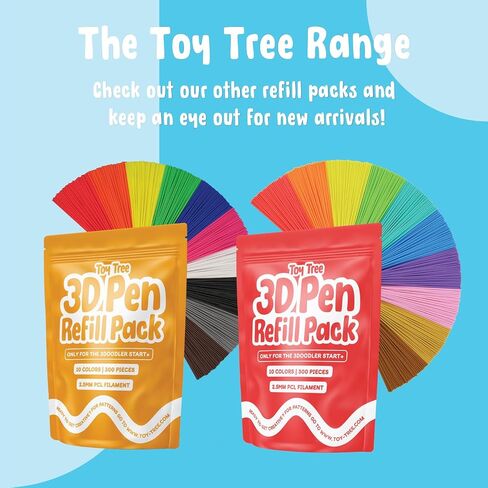 Toy Tree 300 Piece 3D Pen Refill Pack | Compatible with The 3Doodler Start+ Only | 10 Tropical Colors of Safe Low Temperature PCL Filament 2.5mm Thick | Not Compatible with Other 3D Pens in Kuwait