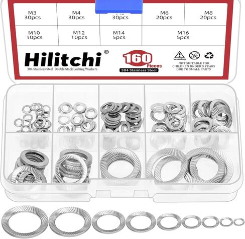 Hilitchi 160Pcs Black Double Side Lock Washer Assortment Kit Conical Spring Washers Double Side Tooth in Saudi Arabia