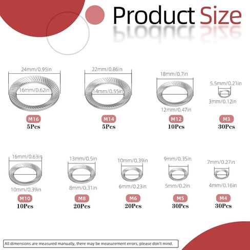 Hilitchi 160Pcs Black Double Side Lock Washer Assortment Kit Conical Spring Washers Double Side Tooth in Saudi Arabia