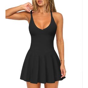 Women's Sexy V Neck Pleated Flowy Tennis Dress for Women Athletic Golf Workout Summer Mini Dresses with Shorts Pockets in Kuwait