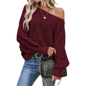 EVALESS Women's Crochet Boat Neck Long Sleeve Loose Fit Sweaters Fall Winter Clothes for Women Fashion 2025 in Kuwait