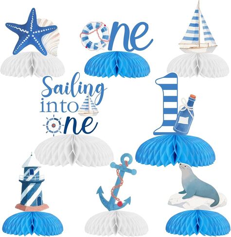 Kreatwow Nautical Party Table Decoration Nautical Honeycomb Centerpiece Nautical Party Decoration Sailor Birthday Party Supply Ocean Navy Theme Party Decoration for Nautical Birthday Baby Shower Party in Saudi Arabia