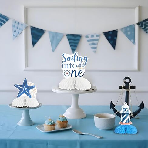 Kreatwow Nautical Party Table Decoration Nautical Honeycomb Centerpiece Nautical Party Decoration Sailor Birthday Party Supply Ocean Navy Theme Party Decoration for Nautical Birthday Baby Shower Party in Saudi Arabia