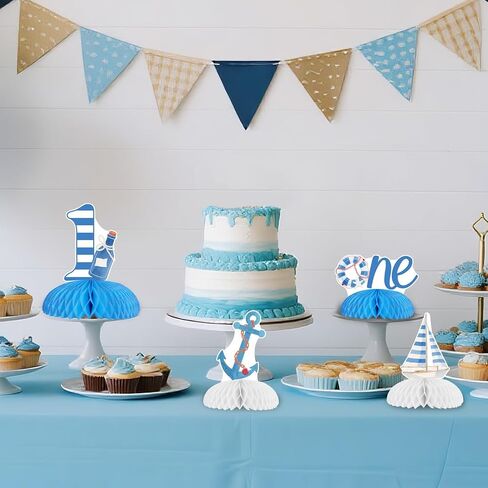Kreatwow Nautical Party Table Decoration Nautical Honeycomb Centerpiece Nautical Party Decoration Sailor Birthday Party Supply Ocean Navy Theme Party Decoration for Nautical Birthday Baby Shower Party in Saudi Arabia