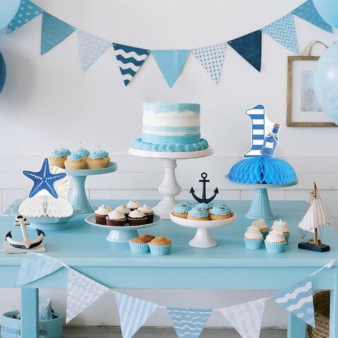 Kreatwow Nautical Party Table Decoration Nautical Honeycomb Centerpiece Nautical Party Decoration Sailor Birthday Party Supply Ocean Navy Theme Party Decoration for Nautical Birthday Baby Shower Party in Saudi Arabia