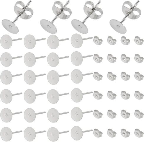 1 Box 200Pcs Flat Pad Earring Post Stainless Steel Stud Earring Findings Hypoallergenic Round Blanks Earring Studs with Butterfly Ear Back Gold Earring Posts for Jewelry Making Supplies Craft in Saudi Arabia