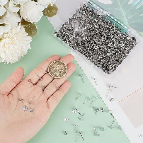 1 Box 200Pcs Flat Pad Earring Post Stainless Steel Stud Earring Findings Hypoallergenic Round Blanks Earring Studs with Butterfly Ear Back Gold Earring Posts for Jewelry Making Supplies Craft in Saudi Arabia