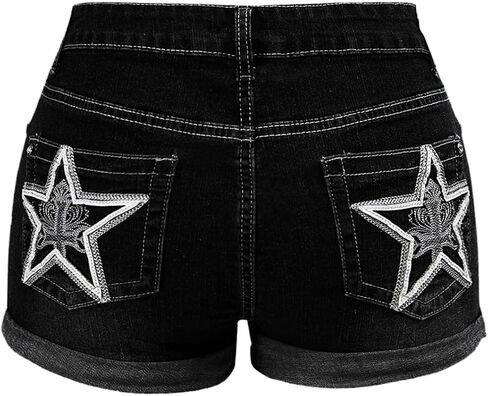 MakeMeChic Women's Y2K Denim Star Print Shorts Jeans Drop Low Rise Summer Jorts in Saudi Arabia