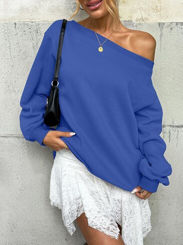 Womens Fleece Lined Sweatshirt Off Shoulder Long Sleeve Pullover Top Oversized Shirt Basic Slouchy Clothes 2025 in Saudi Arabia