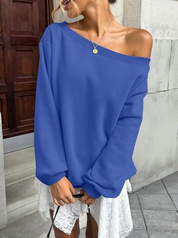 Womens Fleece Lined Sweatshirt Off Shoulder Long Sleeve Pullover Top Oversized Shirt Basic Slouchy Clothes 2025 in Saudi Arabia