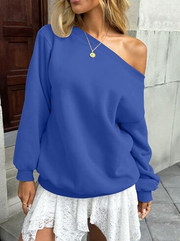 Womens Fleece Lined Sweatshirt Off Shoulder Long Sleeve Pullover Top Oversized Shirt Basic Slouchy Clothes 2025 in Saudi Arabia