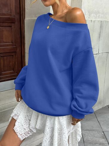 Womens Fleece Lined Sweatshirt Off Shoulder Long Sleeve Pullover Top Oversized Shirt Basic Slouchy Clothes 2025 in Saudi Arabia