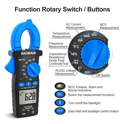 Baomain AC Digital Clamp Meter, 4000 Counts Multipurpose Clamp Meter for AC Current, AC/DC Voltage, Diode, Resistance, Continuity Test, NCV, Live Wire Test, BM1701 in Kuwait