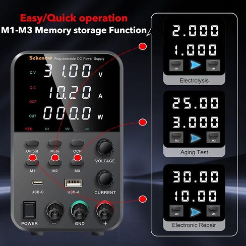 DC Power Supply Variable, 60V 5A Adjustable Switching Bench Power Supply with Memory Storage & USB/Type-C Quick-Charge,High Precision 4-Digit LED Display,Encoder Adjustment Knob in Saudi Arabia