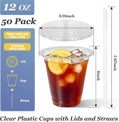 Charmount 24 oz Clear Plastic Cups with Lids and Straws, 100 Sets Disposable To Go Cups for Cold Drinks, Iced Coffee, Coffee Bar Accessories, Smoothies in Kuwait