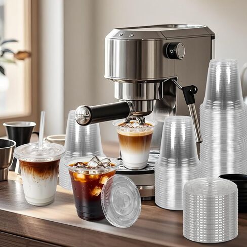 Charmount 24 oz Clear Plastic Cups with Lids and Straws, 100 Sets Disposable To Go Cups for Cold Drinks, Iced Coffee, Coffee Bar Accessories, Smoothies in Kuwait