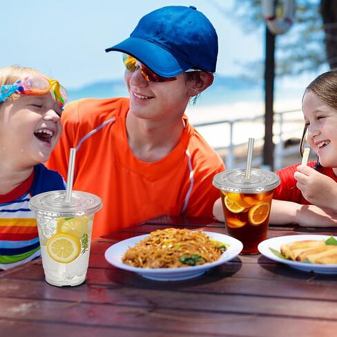 Charmount 24 oz Clear Plastic Cups with Lids and Straws, 100 Sets Disposable To Go Cups for Cold Drinks, Iced Coffee, Coffee Bar Accessories, Smoothies in Kuwait