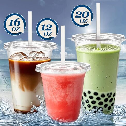 Charmount 24 oz Clear Plastic Cups with Lids and Straws, 100 Sets Disposable To Go Cups for Cold Drinks, Iced Coffee, Coffee Bar Accessories, Smoothies in Kuwait