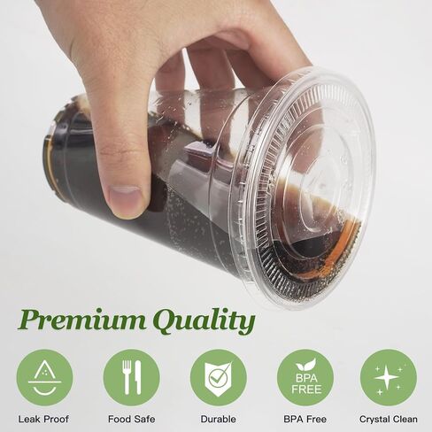 Charmount 24 oz Clear Plastic Cups with Lids and Straws, 100 Sets Disposable To Go Cups for Cold Drinks, Iced Coffee, Coffee Bar Accessories, Smoothies in Kuwait