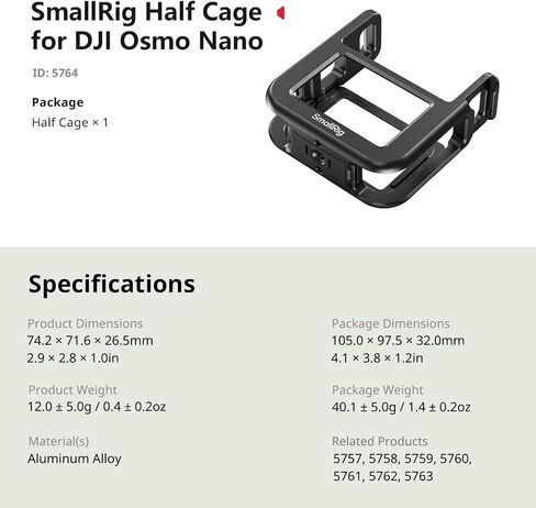 SmallRig Half Cage for DJI Osmo Nano, with a 1/4"-20 Threaded Hole/Quick Release Mount for DJI/Cold Shoe Mount in Saudi Arabia