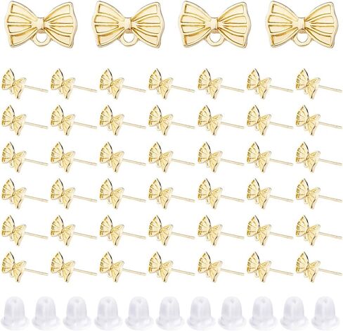 DICOSMETIC 50Pcs Bowknot Stud Earring Findings Light Gold Alloy Bow Tie Studs Earring Posts Stainless Steel Steel Pin 80Pcs Plastic Ear Nuts for DIY Earring Jewelry Making in Kuwait