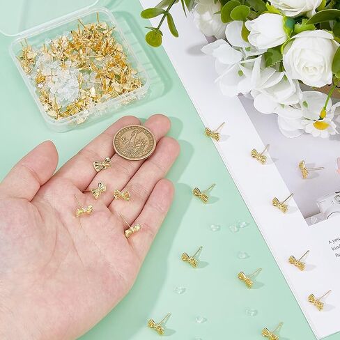 DICOSMETIC 50Pcs Bowknot Stud Earring Findings Light Gold Alloy Bow Tie Studs Earring Posts Stainless Steel Steel Pin 80Pcs Plastic Ear Nuts for DIY Earring Jewelry Making in Kuwait