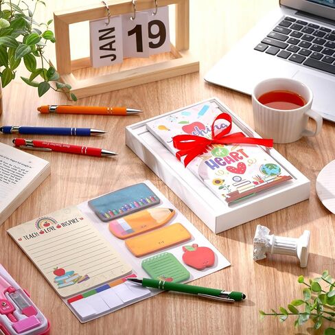 Jetec 4 Sets Funny Teacher Sticky Note with Pen Ruler Blackboard Pencil Apple Shape Self-Stick Note for School Office Teacher's Day Appreciation Gifts in Kuwait