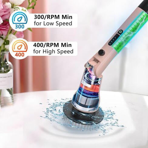 Electric Spin Scrubber, Hillyfe Power Shower Cleaning Brush with 7 Replaceable Brush Heads, IPX7 Waterproof, 2 Speeds (300/400 RPM) Electric Scrubber with Wall Mount Hook for Bathtub, Floor in Saudi Arabia