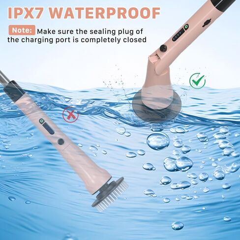 Electric Spin Scrubber, Hillyfe Power Shower Cleaning Brush with 7 Replaceable Brush Heads, IPX7 Waterproof, 2 Speeds (300/400 RPM) Electric Scrubber with Wall Mount Hook for Bathtub, Floor in Saudi Arabia
