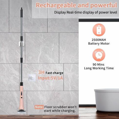Electric Spin Scrubber, Hillyfe Power Shower Cleaning Brush with 7 Replaceable Brush Heads, IPX7 Waterproof, 2 Speeds (300/400 RPM) Electric Scrubber with Wall Mount Hook for Bathtub, Floor in Saudi Arabia