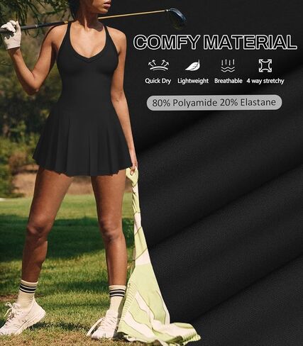 Women's Sexy V Neck Pleated Flowy Tennis Dress for Women Athletic Golf Workout Summer Mini Dresses with Shorts Pockets in Kuwait