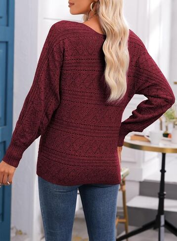 EVALESS Women's Crochet Boat Neck Long Sleeve Loose Fit Sweaters Fall Winter Clothes for Women Fashion 2025 in Saudi Arabia