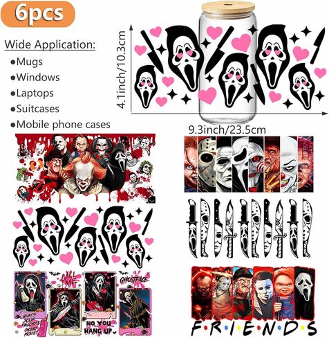 UV DTF Cup Lap Sticker - 6 أوراق عيد الميلاد ، فرك غرينشز على عمليات نقل الحرف اليدوية للزجاج 16 أوقية ، ملصق نقل UV DTF ، زخرفة المهرجان الإبداعي in Saudi Arabia
