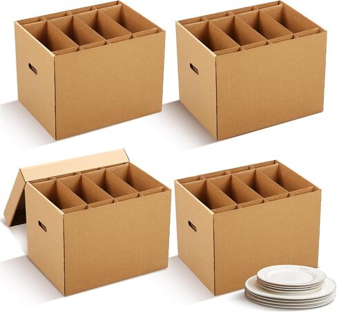 4 حزمة صناديق تعبئة الأطباق كبيرة للتحرك مع مقسم 20 × 15 × 12 بوصة المطبخ مربعات متحركة مع مستلزمات تعبئة مقبض مقبض مقوى للأطباق والأواني الزجاجية (أبيض) in Saudi Arabia