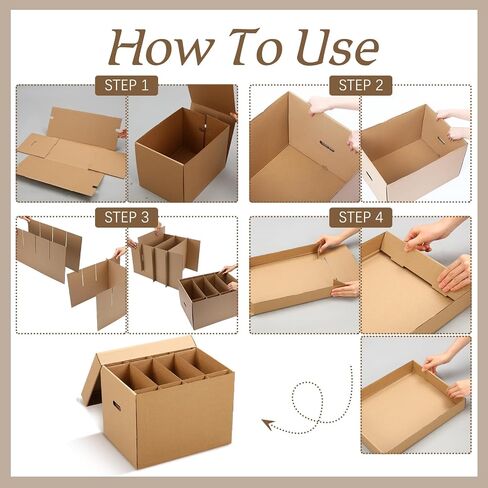 4 حزمة صناديق تعبئة الأطباق كبيرة للتحرك مع مقسم 20 × 15 × 12 بوصة المطبخ مربعات متحركة مع مستلزمات تعبئة مقبض مقبض مقوى للأطباق والأواني الزجاجية (أبيض) in Saudi Arabia
