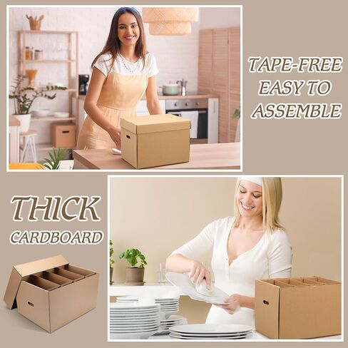 4 حزمة صناديق تعبئة الأطباق كبيرة للتحرك مع مقسم 20 × 15 × 12 بوصة المطبخ مربعات متحركة مع مستلزمات تعبئة مقبض مقبض مقوى للأطباق والأواني الزجاجية (أبيض) in Saudi Arabia