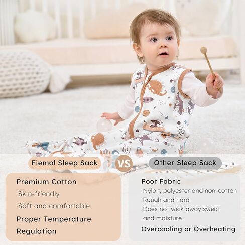 Baby Sleep Sack 12-18 Months, 2.5 TOG Cotton Winter Baby Wearable Blanket with 2-Way Zipper, Warm Soft Sleeping Bag for Toddler Boy Girl, Large Dinosaur in Saudi Arabia